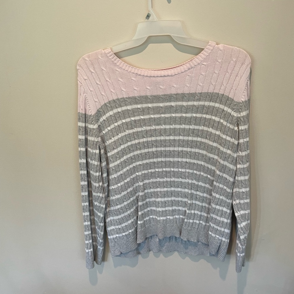 Croft & Barrow Pink and Gray Crew Neck Sweater